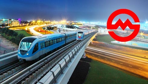 迪拜一列火车的图像，图片中内嵌上海轨道交通标志